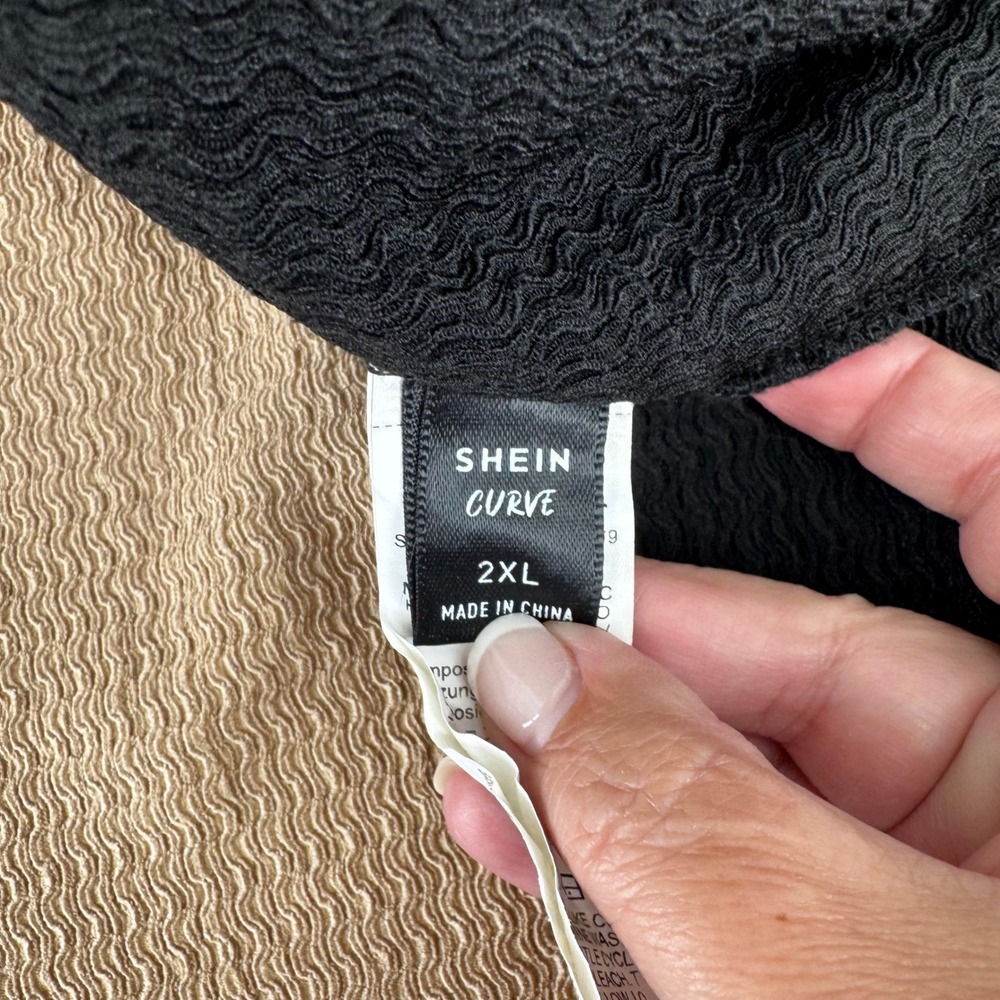 Shein Curve 2XL Maxi Dress Black Tan Color Block Slit Seersucker - Picture 6 of 10
